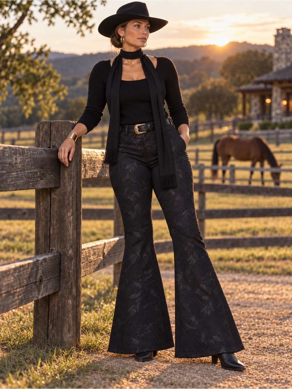 Free People Zoe Tux Pants in Black |
 Boot-Cut Velvet-Texture Pants